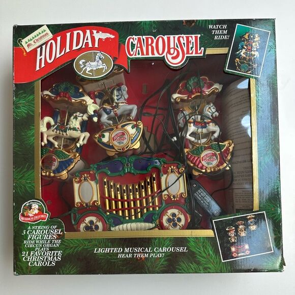 1990s Vintage Mr. Christmas 3-Horse Carousel & Circus Organ Plays 21 Songs Works - Picture 3 of 10